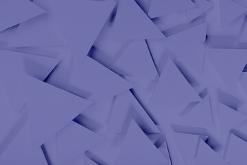 Sensitive abstract geometric texture pattern of flying paper triangles in soft light with shadows in saturated very peri purple color, top view. Simple mosaic background in minimal style.