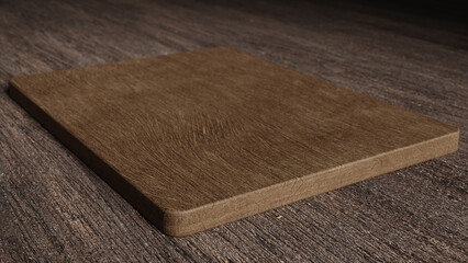 Wooden empty food plate on a table - top view. 3d illustration (rendering). 3d illustration (rendering)