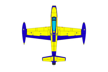 Avión de combate de colores azul y amarillo