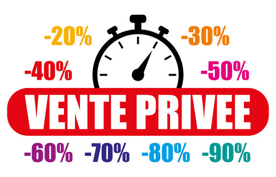 Vente priv&eacute;e. Ic&ocirc;ne rouge multicolore vectoriel avec r&eacute;ductions.