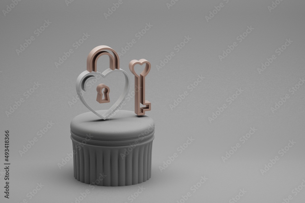 Aufkleber wonderful heart padlock symbol icons on a column stand and beton background. 3d rendering illustrati
