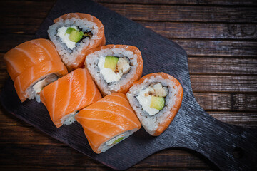 Sushi- delicious menu Fastfood- restaurant concept