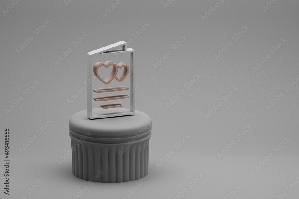 Aufkleber wonderful wedding invitation with heart symbol icons on a column stand and beton background. 3d rend