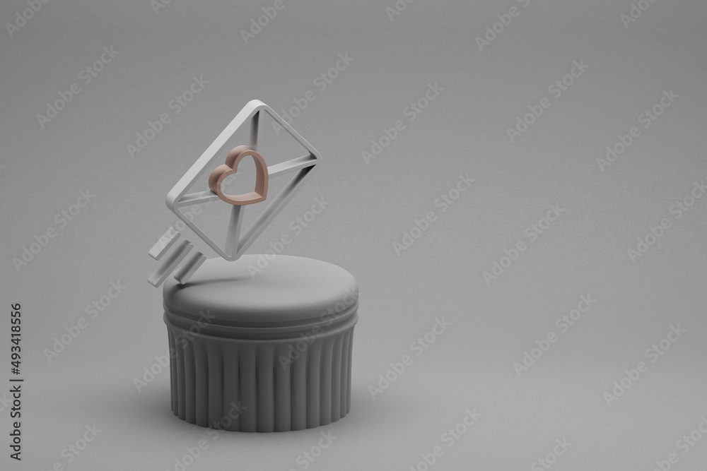 Aufkleber wonderful wedding invitation with heart symbol icons on a column stand and beton background. 3d rend