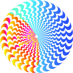 The optical illusion of volume. Round vector isolated black and white pattern on a white background. Circles of black and white alternating stripes, nested into each other.