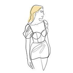 One Line Zeichnung einer Frau im Kleid