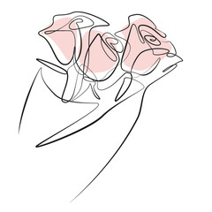 One Line Zeichnung Blumen auf pink