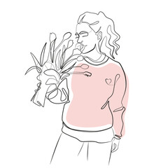 One Line Zeichnung einer Frau mit Blumen