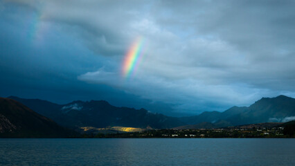 Double rainbows over Lake Wanaka, Otago Region, New Zealand
