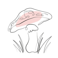 One Line Zeichnung eines Pilz im Gras 