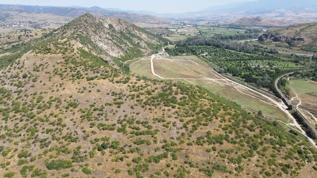 Aerial view of Kozhuh Mountain and Petrich valley, Bulgaria