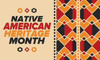 Native American Heritage Month in November. American Indian culture. Celebrate annual in United States. Tradition pattern. Poster, card, banner and background. Vector ornament, illustration