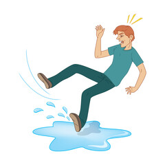 Man Slipping and Falling On Floor, vector illustration cartoon