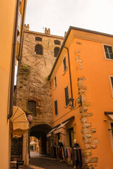 A quiet back street at Christmas in Garda town on the east shore of lake Garda, Verona Province, Veneto, north east Italy
