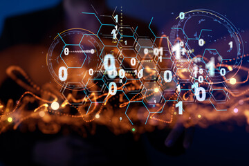 Neural network 3D illustration. Big data and cybersecurity