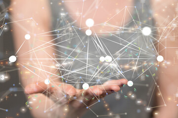 abstract lines with dots over dark background.