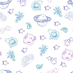 Space seamless pattern print design for Kids with stars, rockets. design for fashion fabrics, textile graphics, prints.