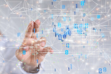 abstract lines with dots over dark background.