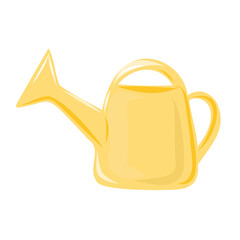 A large garden watering can of yellow color.