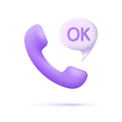3d phone with speech bubble and OK isolated on white background. Communication concept. Can be used for many purposes.