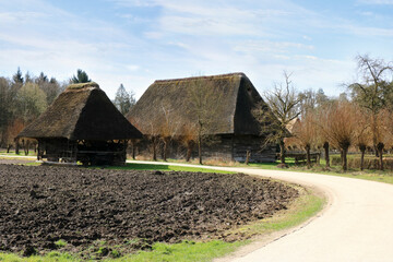 Fototapeta na wymiar rural landscape with old barns in Bokrijk, Genk, Belgium
