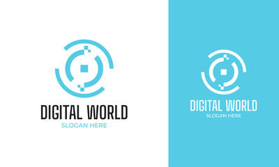 Digital world logo design with simple circle concept for global technology