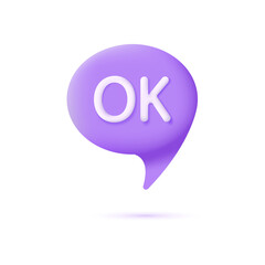 3d icon OK chat message isolated on white background. Concept of talk,dialogue, messenger and discussion. Trendy and modern vector in 3d style.