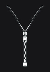 Hand-drawn zipper closure close-up. Zipper outline. Line art Vector Illustration on black background