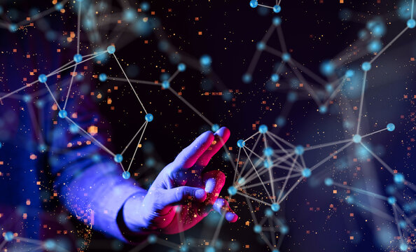 Concept of internet network. double exposure