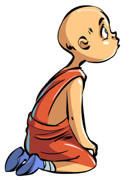 recommend clip art: Cartoon Cute Buddhist Monk child is surprised.