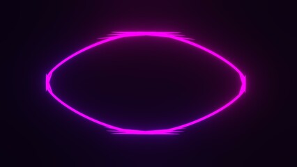 Futuristic ellipsoid neon frame. Laser dark 3d render flare of cyberpunk and glowing parties. Digital led billboard with purple highlights. Futuristic electric advertising synthwave