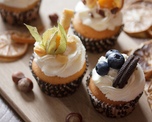 Sweet cupcakes dessert with berries