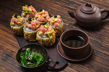 Sushi roll- fast food. Gourmet- asian menu