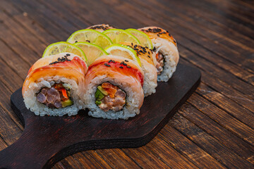 Sushi roll- fast food. Gourmet- asian menu