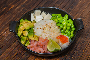 Delicious- asian fastfood professional. Background vegetable