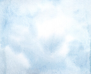 Hand painted blue sky and clouds, abstract watercolor background