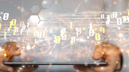 abstract lines with dots over dark background.