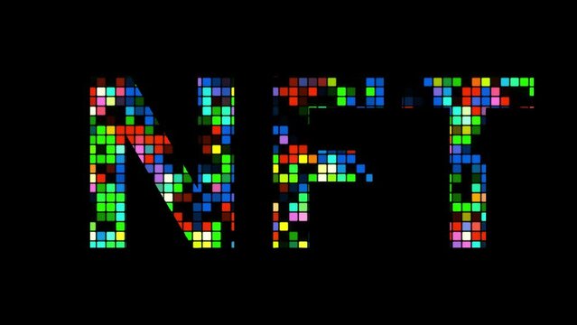 Footage The background is divided into small squares. Shown with beautiful random colors. With NFT text.