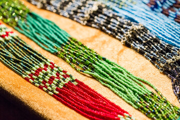 Indigenous bead necklaces in bright colors