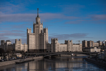 Fototapeta na wymiar Moscow. Russia. Seven sisters. High-rise building on a background of blue sky. Moscow skyline.