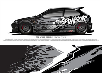 Car wrap decal design vector. abstract Graphic background kit designs for vehicle, race car, rally, livery, sport car