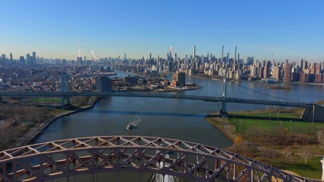 Scenic Aerial Shot of the Hell Gate Bridge and the RFK Bridge