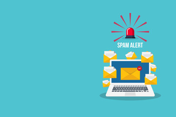 Spam. Spamming concept, a lot of emails on the screen of a smart phone. Email box hacking, spam warning. Vector illustration.	