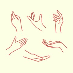 illustration of women's hands with various gestures for beauty, facial health, women's care etc