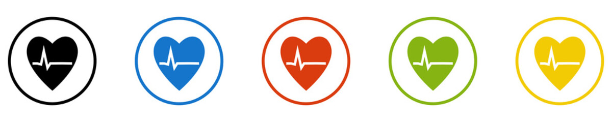 Bunter Banner mit 5 farbigen Icons: Herz Gesundheit