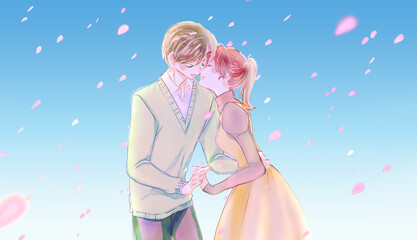 手を繋ぐ幸せそうな男女