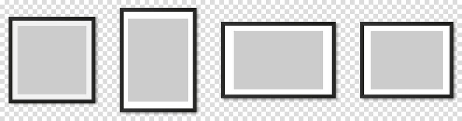 Realistic picture frame mockup set. Template for picture, painting, poster, lettering or photo gallery. Vector illustration isolated on transparent background