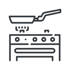Frying pan vector line icon isolated on white transparent background.