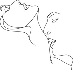 Abstract man and woman touch  by one line vector drawing. Portrait minimalistic style. Botanical print. Nature symbol of cosmetics. Modern continuous line art. Fashion print. Beaty salon
