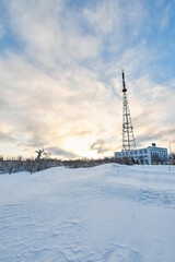 TV station, winter snowfall in early morning, Volgograd, russia, winter landscapes, 